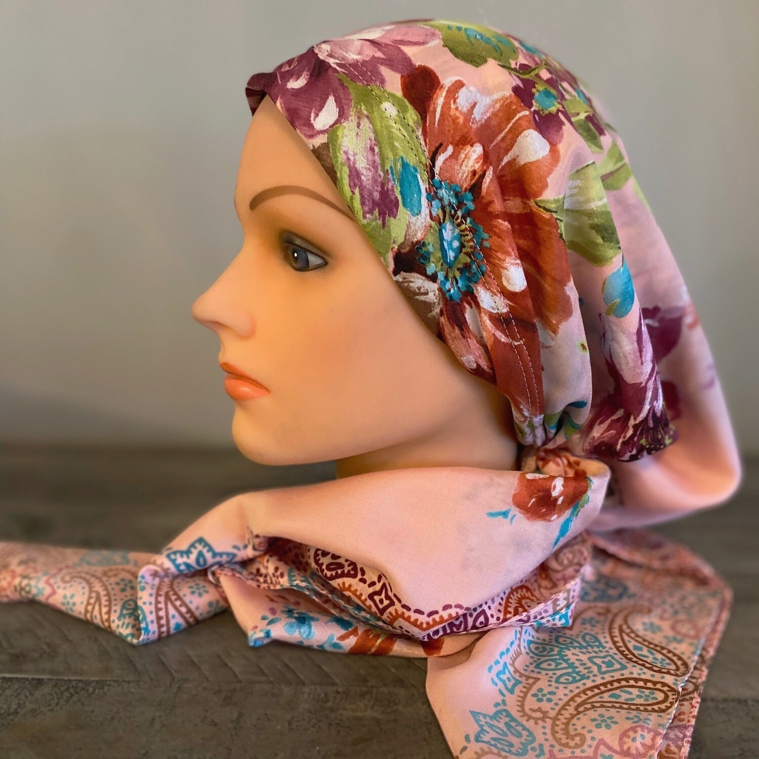 Peachy pink pretied Turkish Tichel