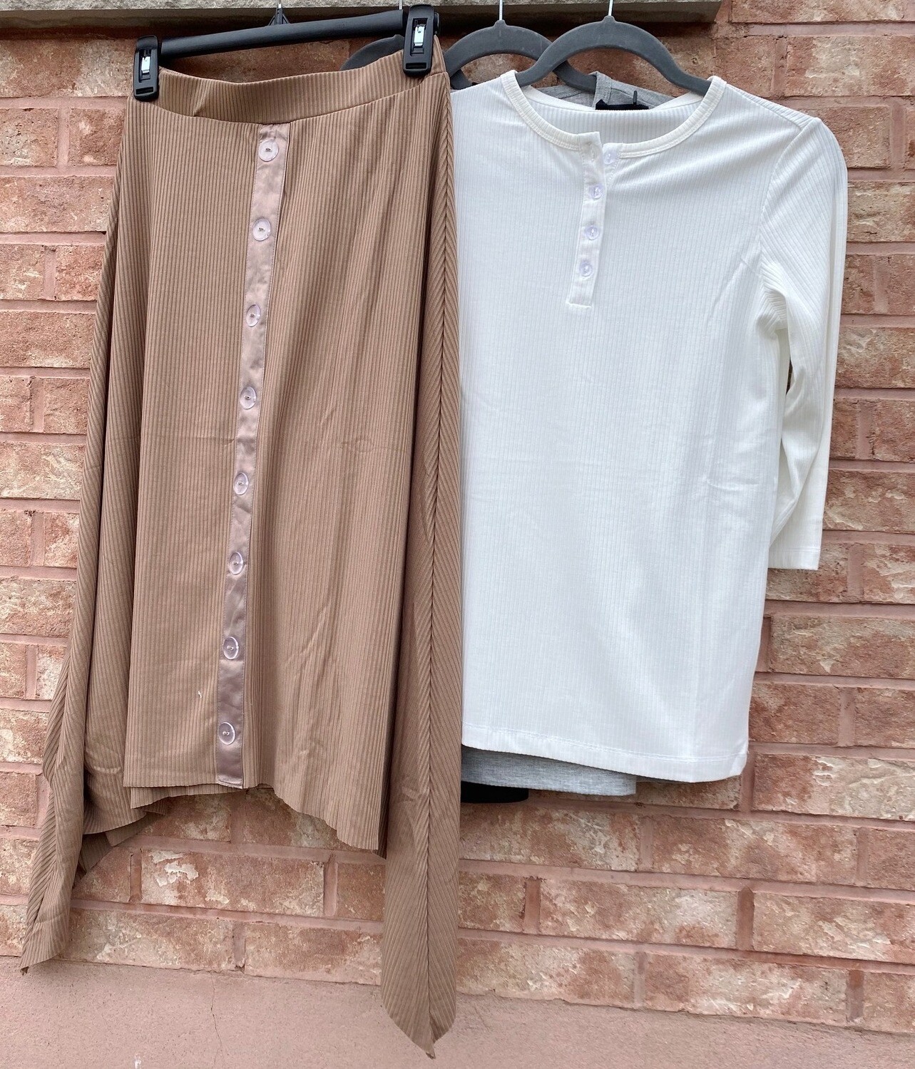 suggested top "Ribbed Henley Tee"