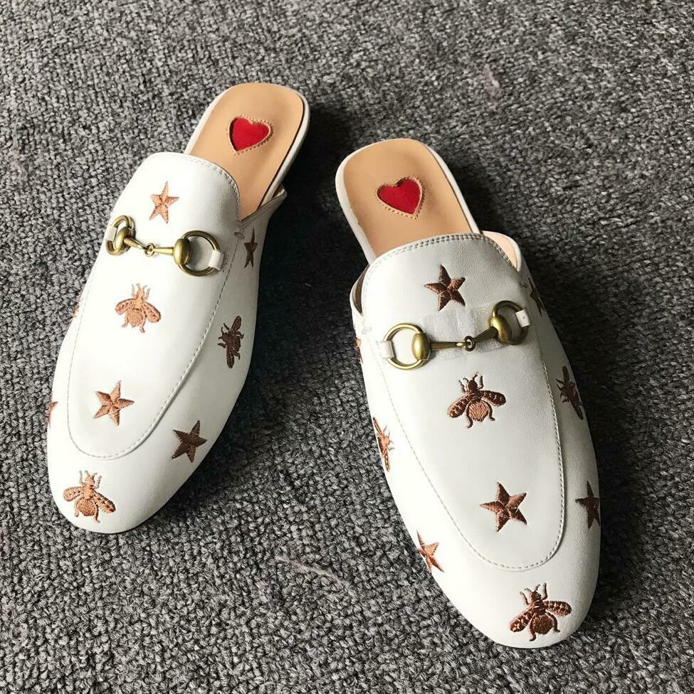 White leather slide mules w/bugs n stars