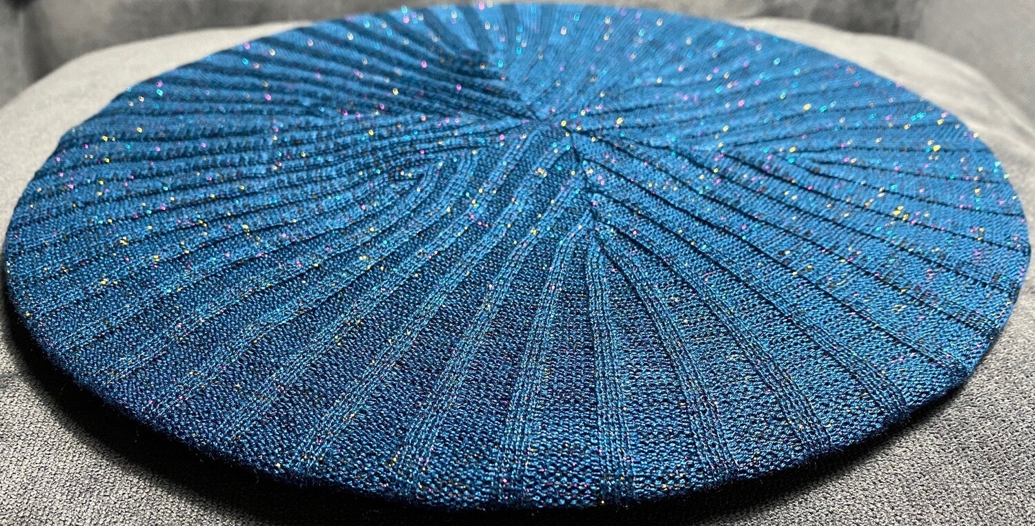 Denim lightweight lined beret/snood w/colorful sparkles
