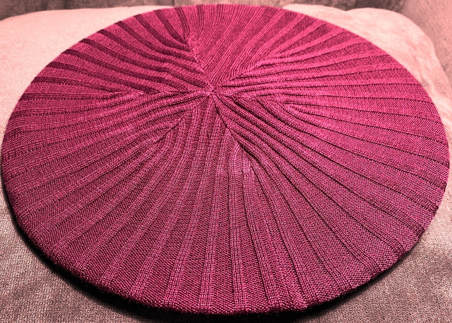 Plum/burgundy thin ribbed lined beret/snood