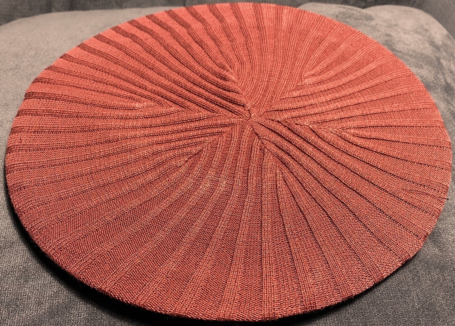 Rust thin ribbed lined beret/snood