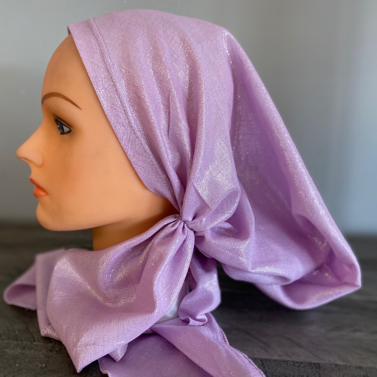 Light lavender solid shimmer pretied tichel