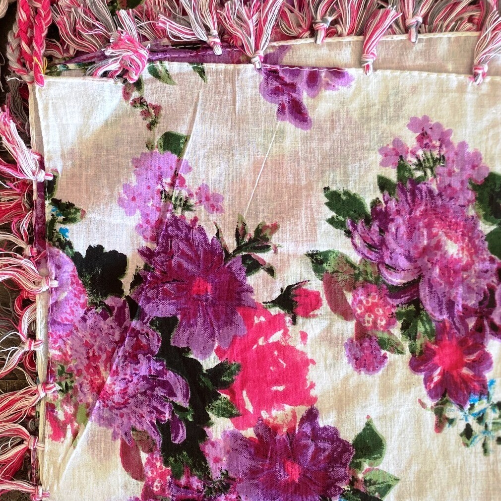 White w/bright purples - flower bursts - extra fancy tichel