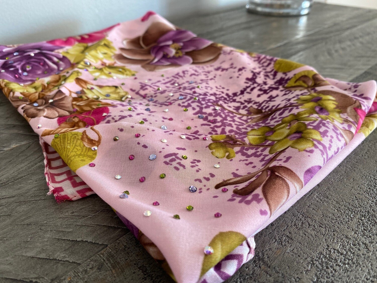 Light pink hand decorated tichel