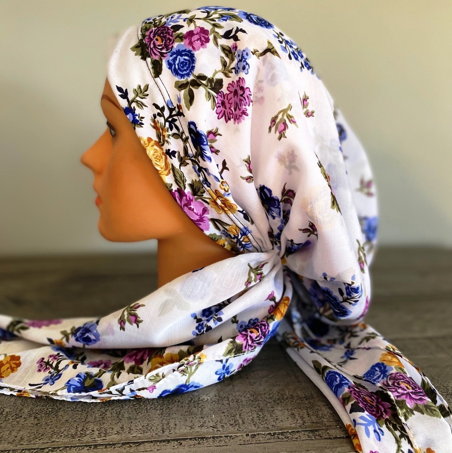 White pretied Turkish Tichel w/band sewn in