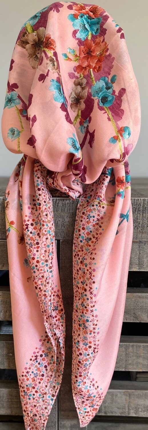 Light salmon/pink Turkish Tichel w/band sewn in