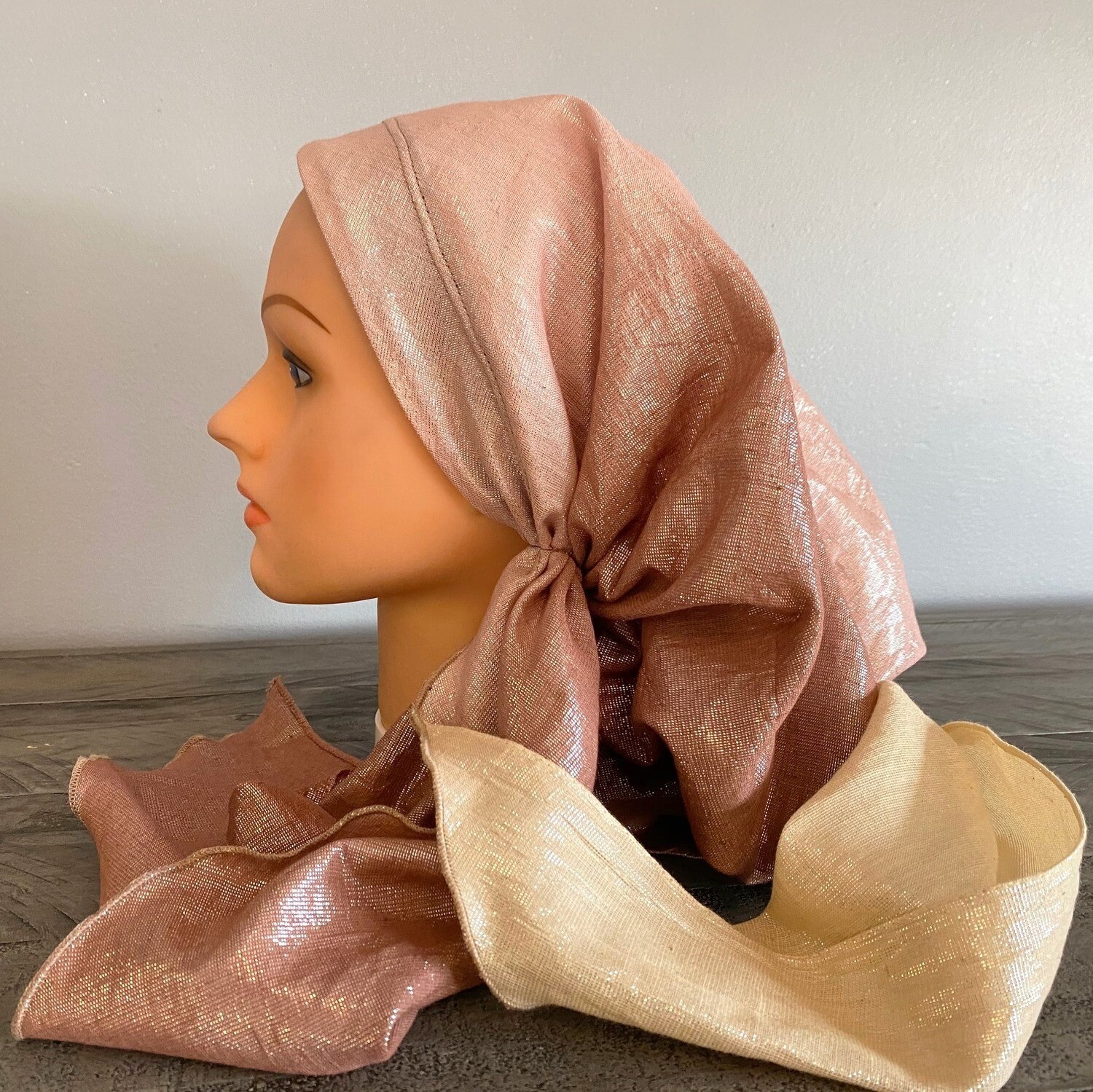 Chestnut shaded ombre&#39; shimmer pretied tichel, choose: plain