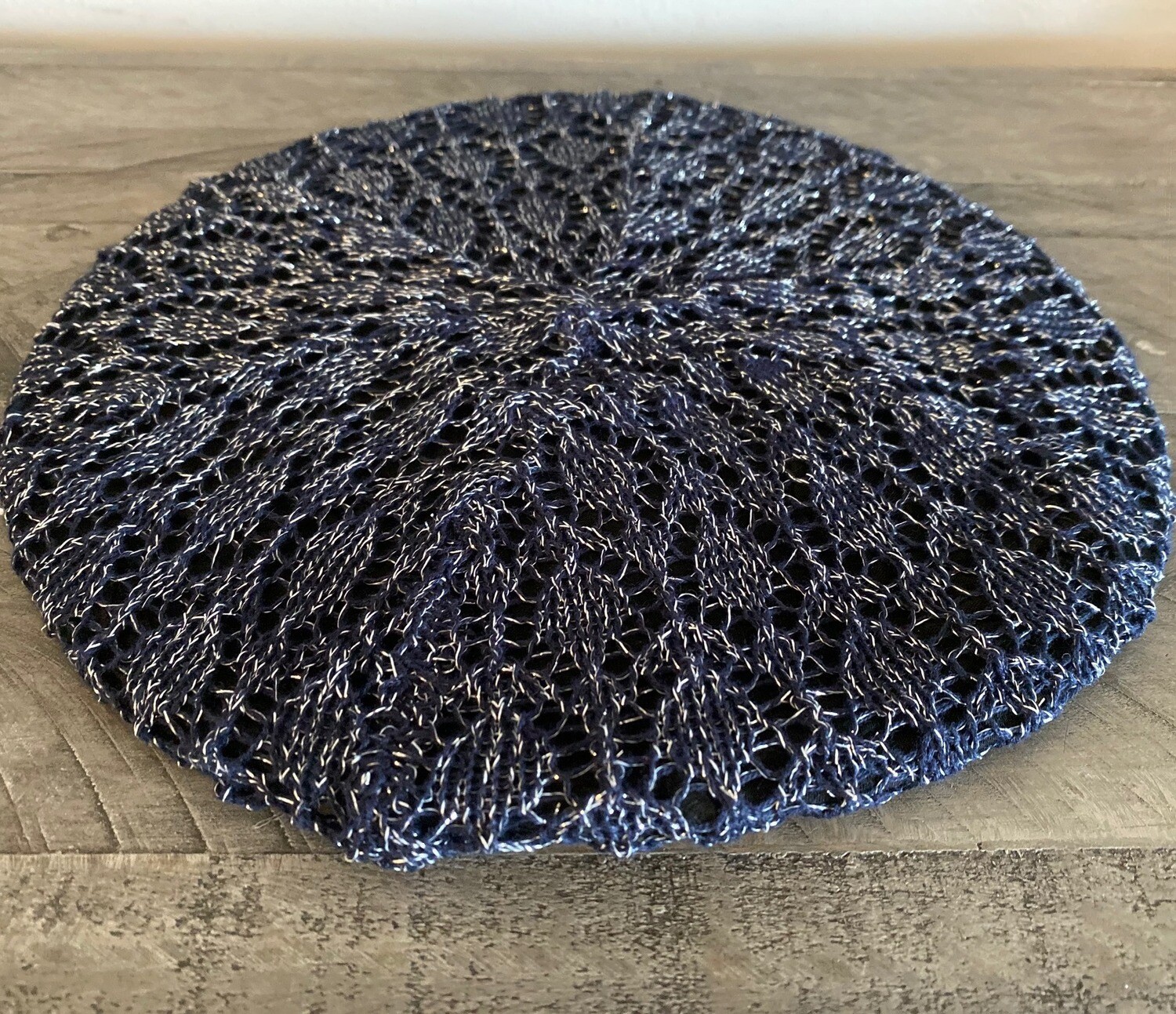 Navy w/silver Lined Beret Snood
