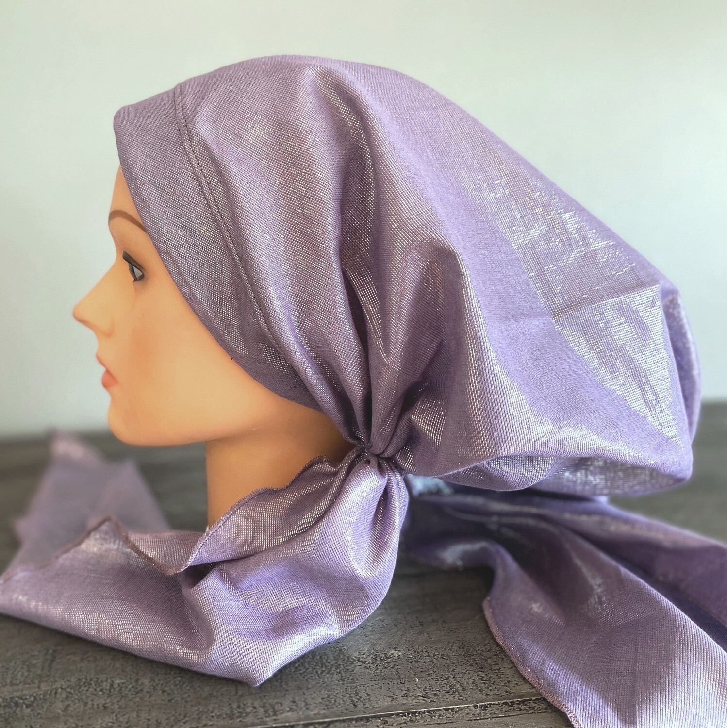 Lavender solid shimmer pretied tichel