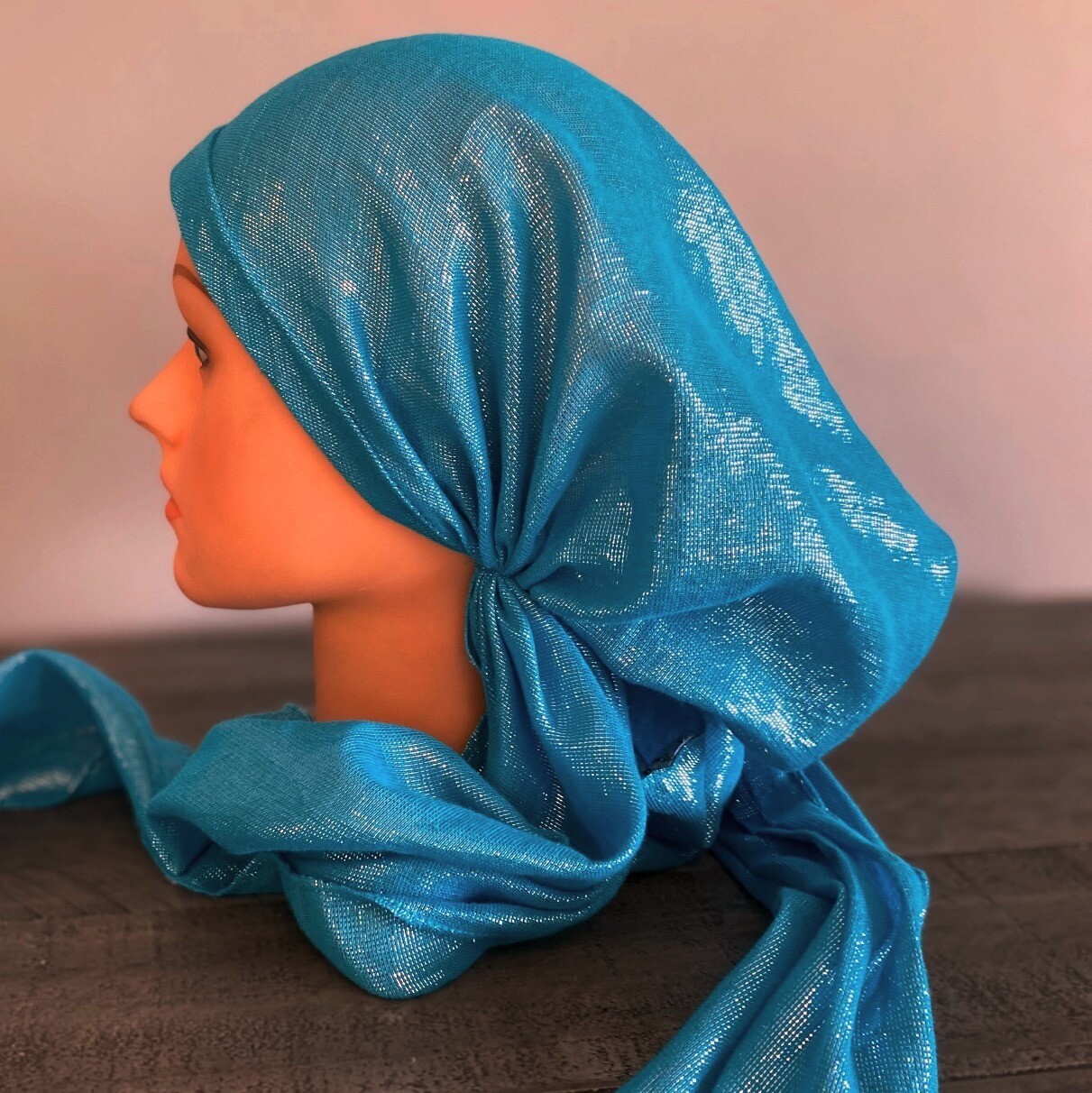 Aqua solid shimmer pretied tichel