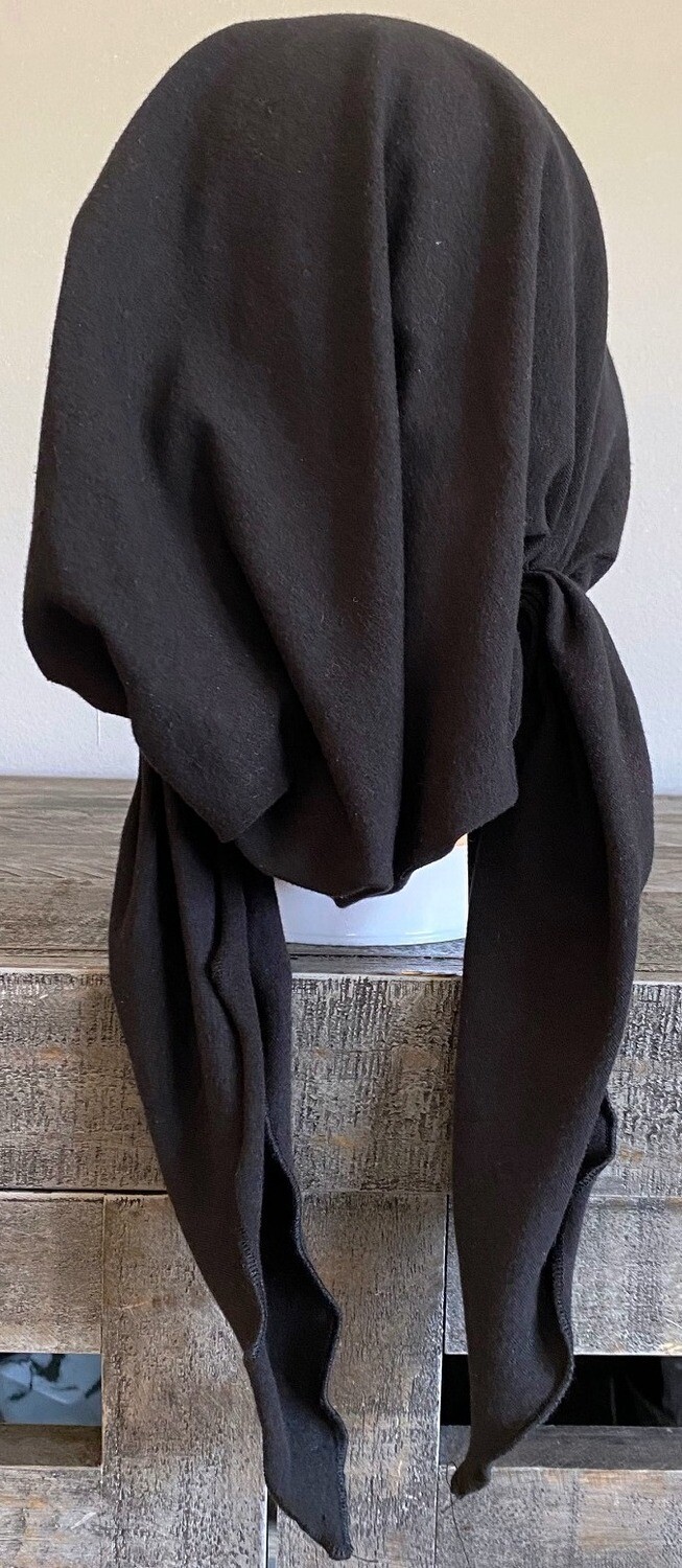 Black pre tied tichel with applique