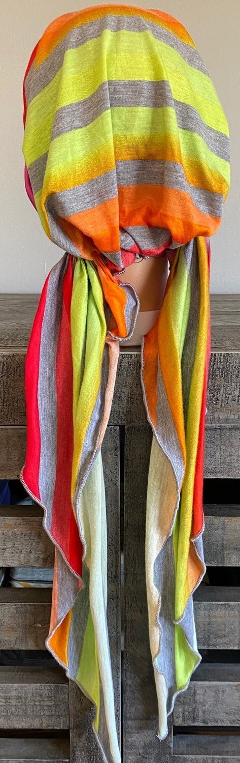 Rainbow striped pre-tied tichel