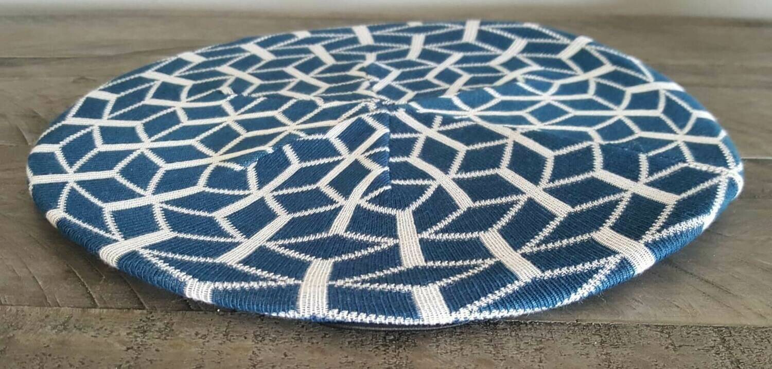 Denim/white mosaic pattern beret/snood