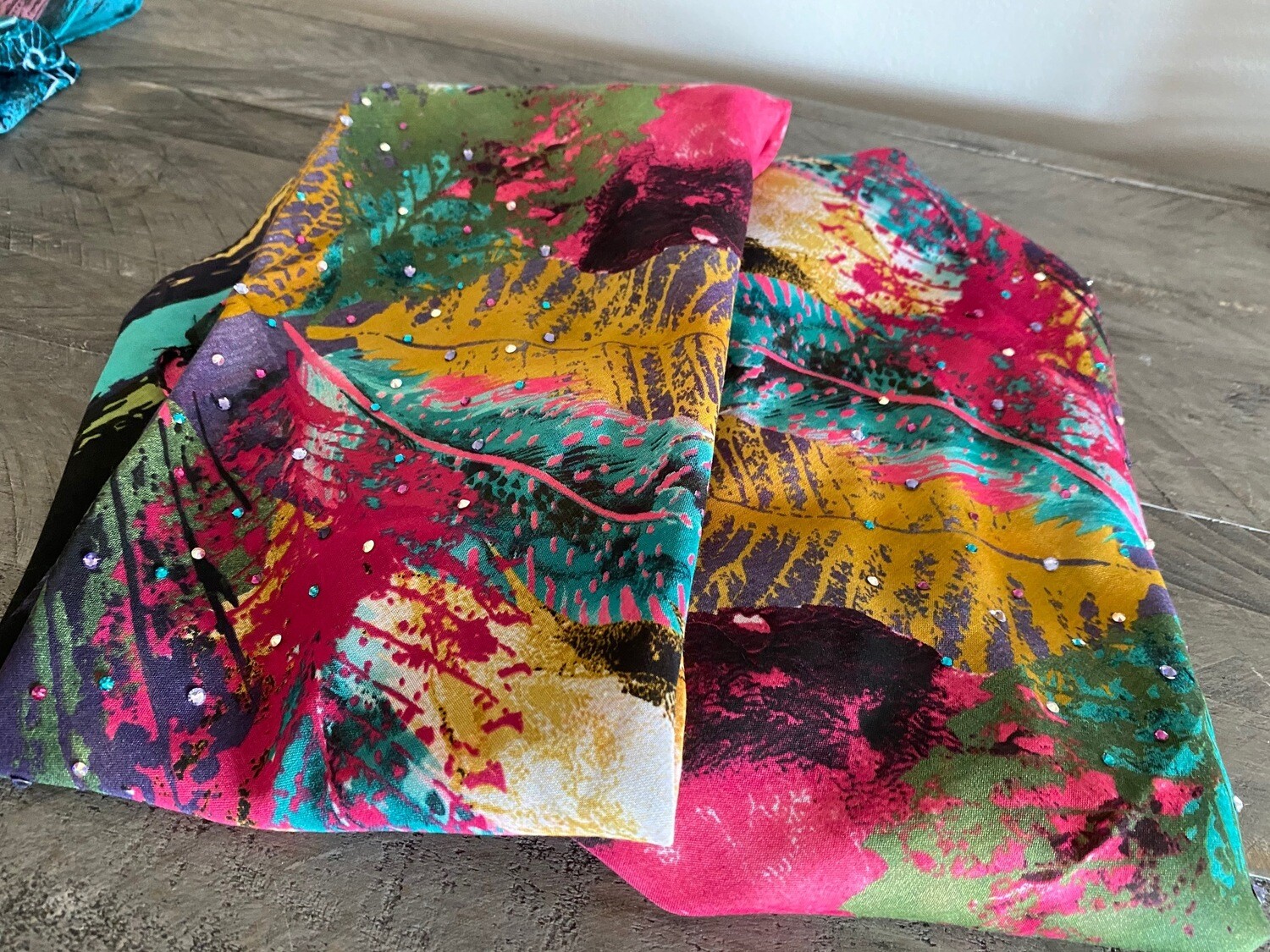 Black w/floral pattern hand decorated tichel