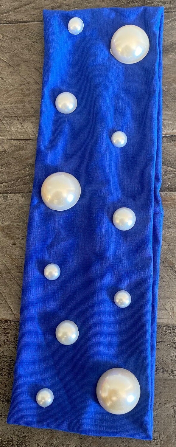 Thin cotton pearled flat headband, choose: royal blue (approx. 3&quot;) not as bright as pictured