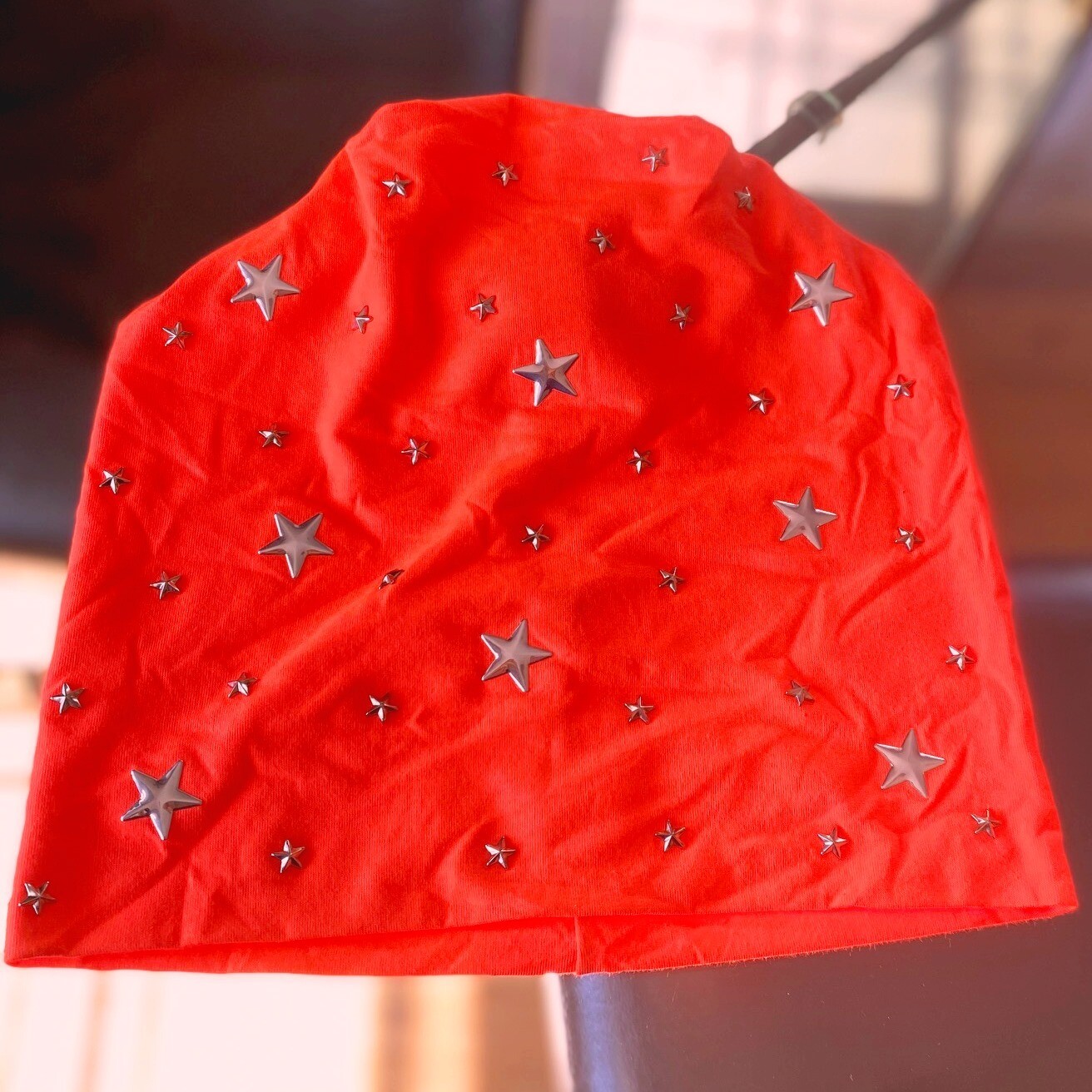 Neon orange beanie w/small stars