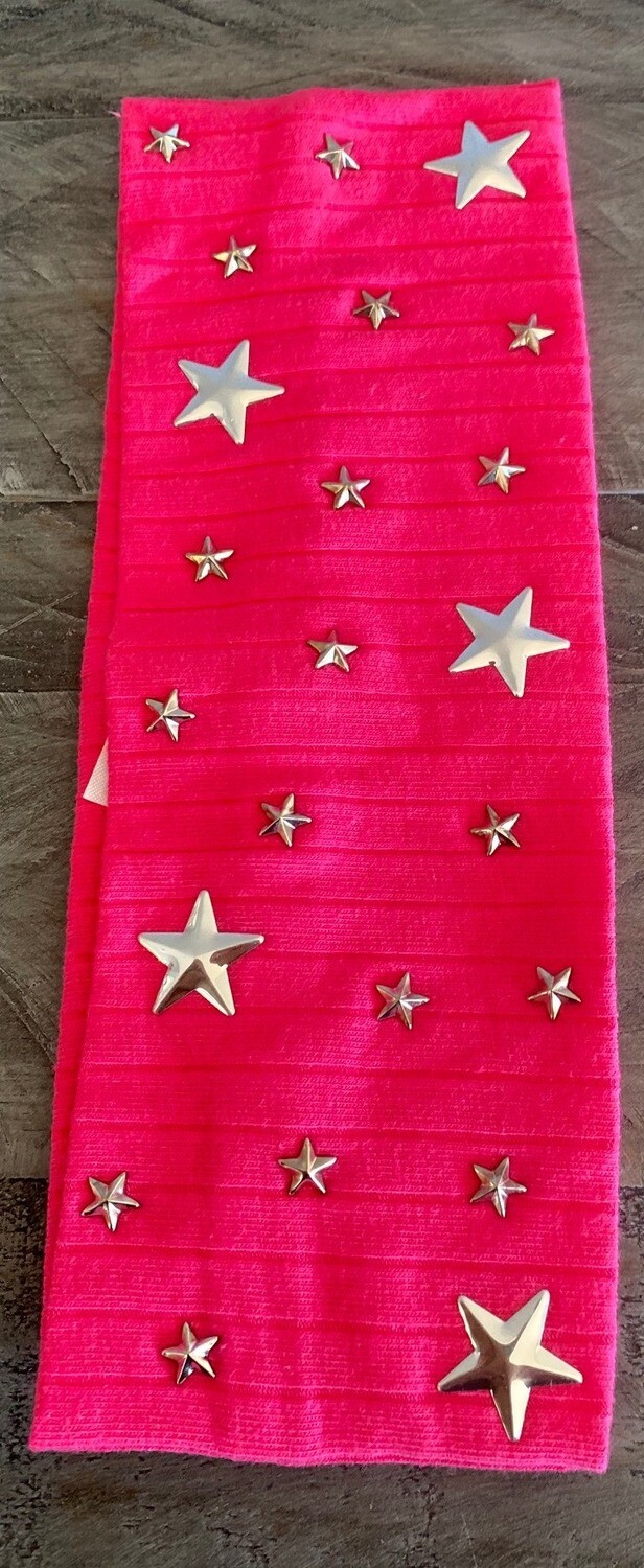 Ribbed flat headbands w/small stars, choose: hot pink (vertical) ribbed (3&quot; width)