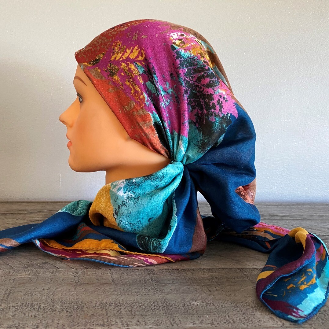 Teal pretty pattern pretied Turkish Tichel