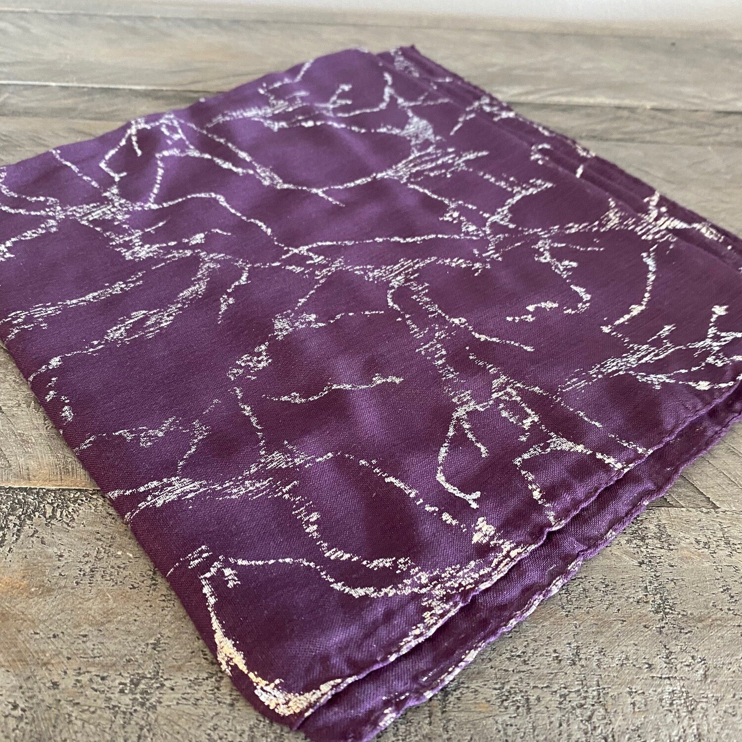 Purple - metallic silver marbled pattern tichel