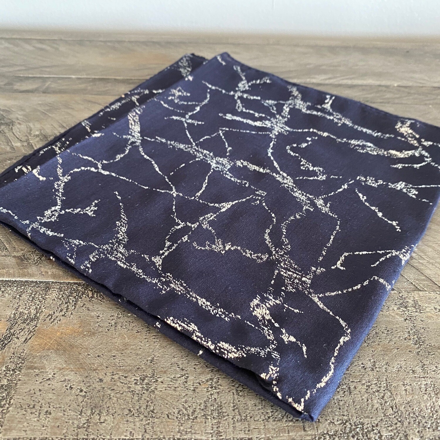 Navy - metallic silver marble pattern tichel