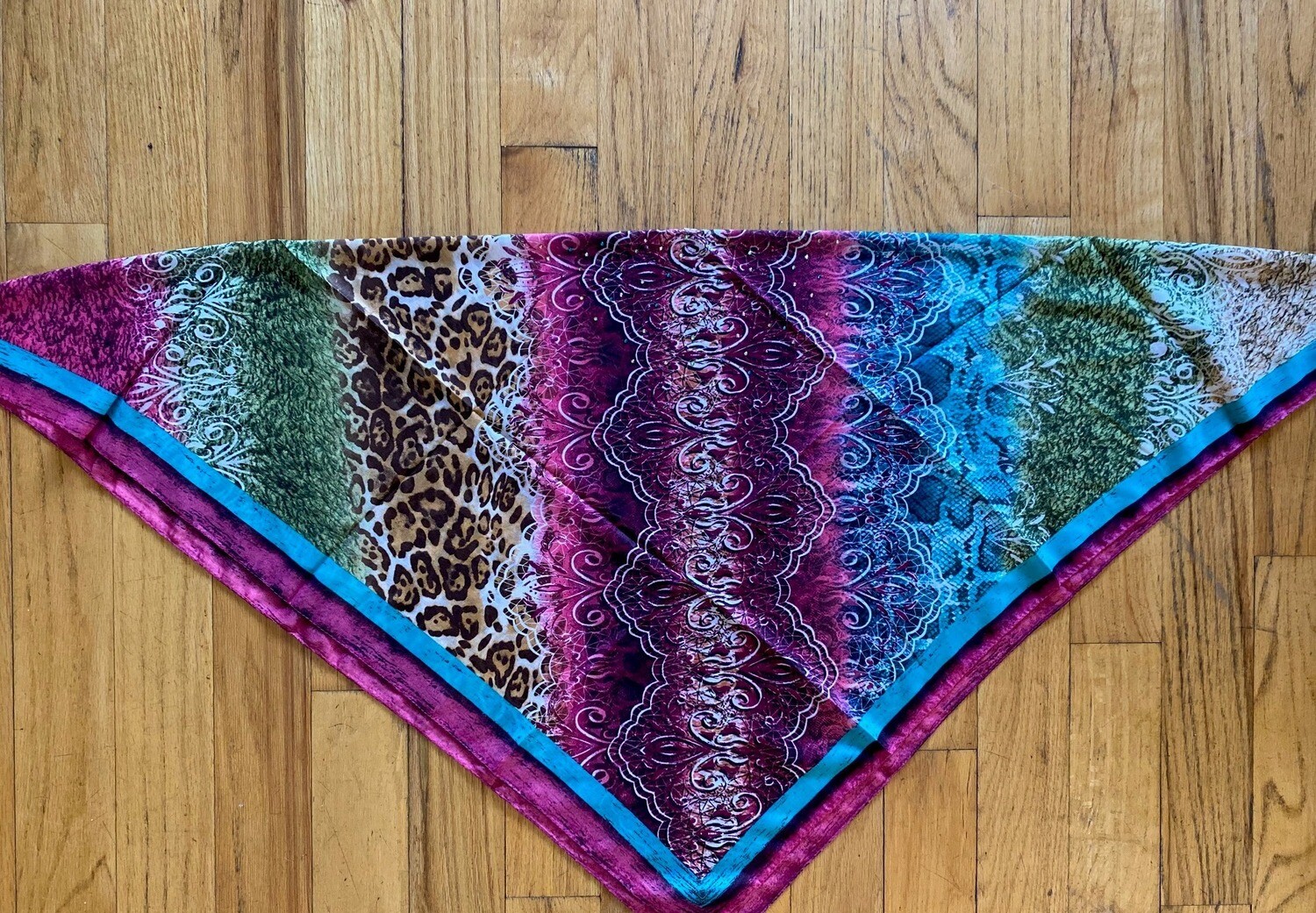 Raspberry  w/animal pattern hand decorated tichel