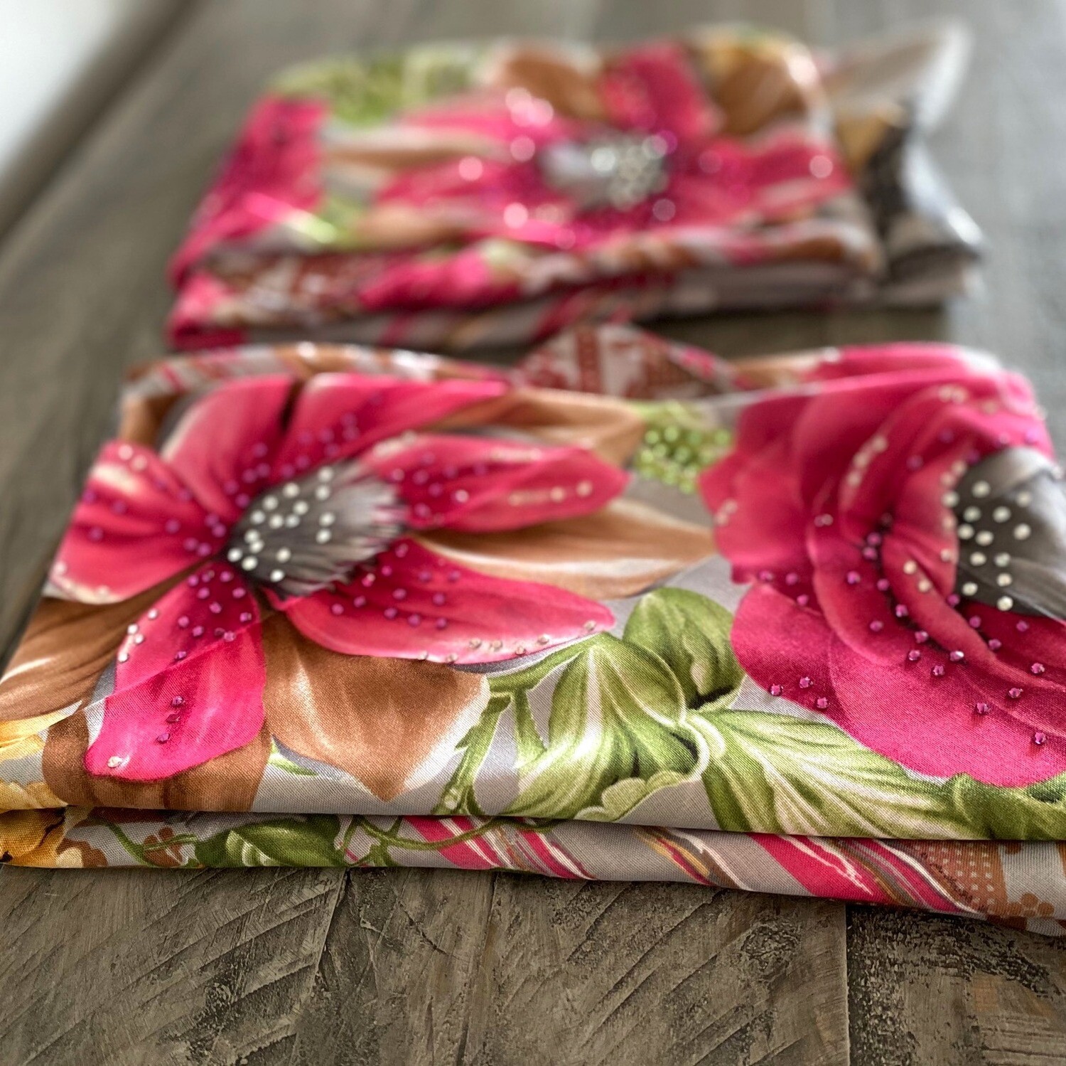 Light gray hand decorated tichel