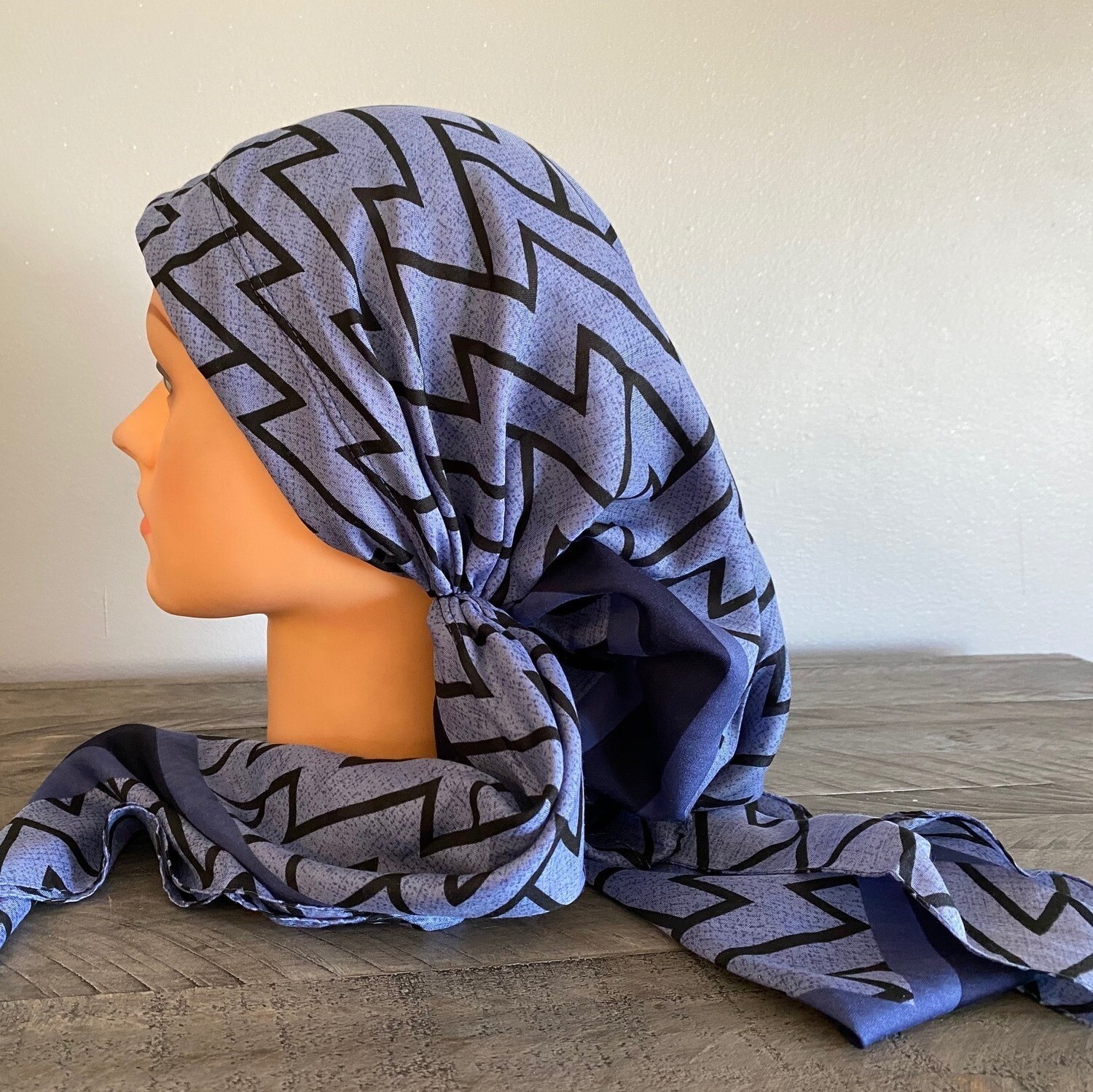 Blue zigzag pretied Turkish Tichel