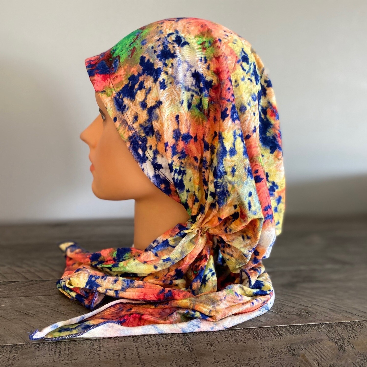 Tie dyed w/orange - pre-tied tichel