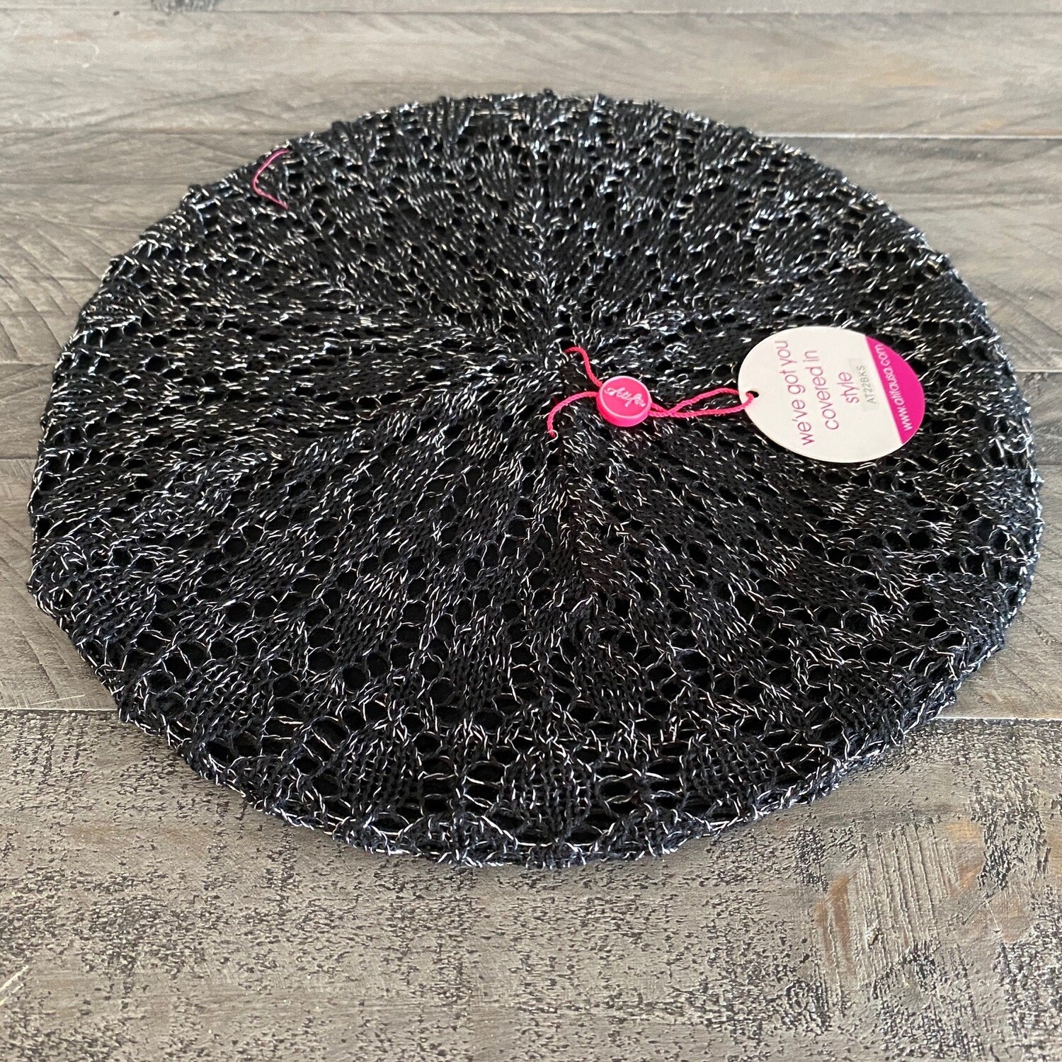 Black with silver Lined Beret Snood