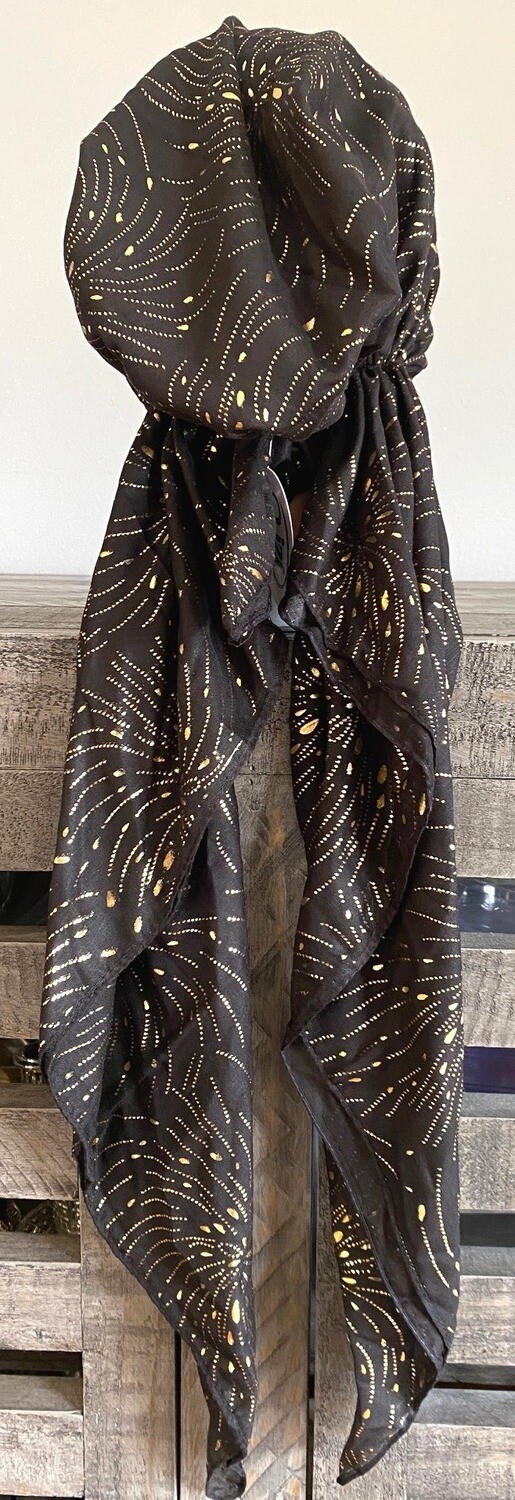 Black/gold - fireworks pre-tied tichel
