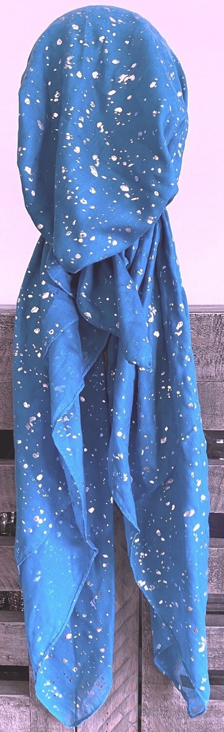 Turquoise/silver - paint splatter pre-tied tichel