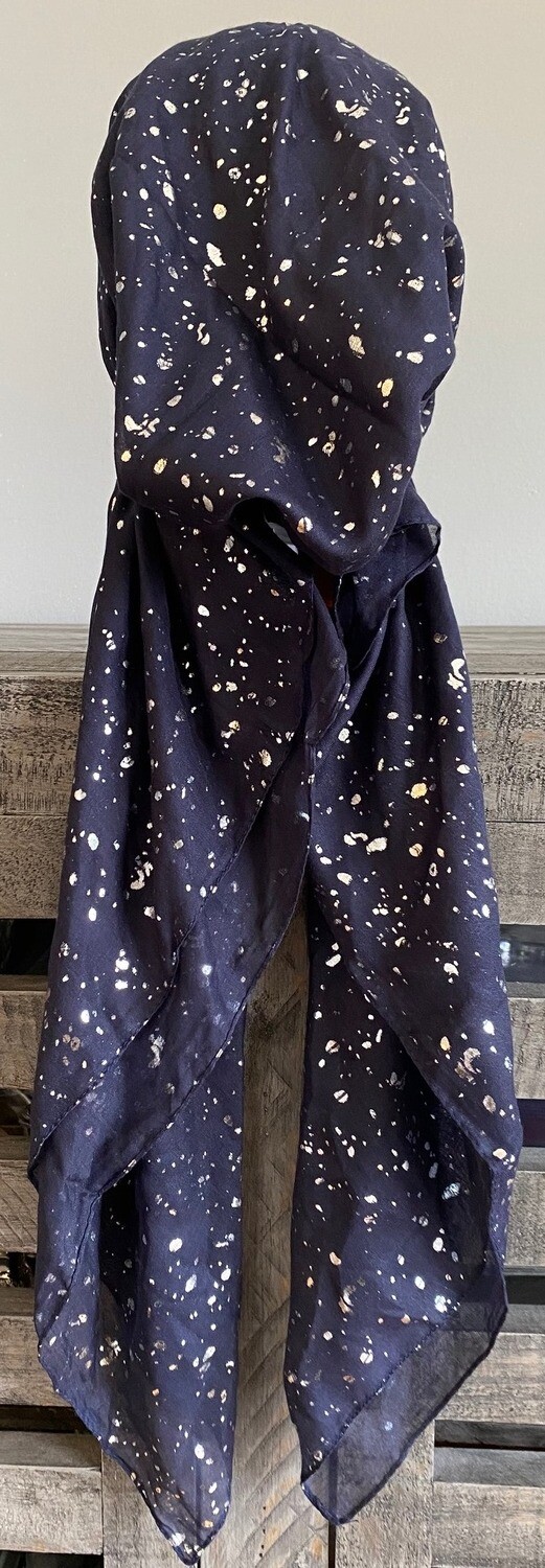 Navy/silver - paint splatter pre-tied tichel