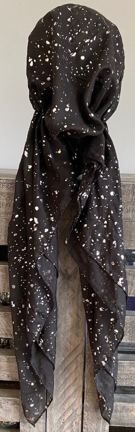 Black/silver - paint splatter pre-tied tichel
