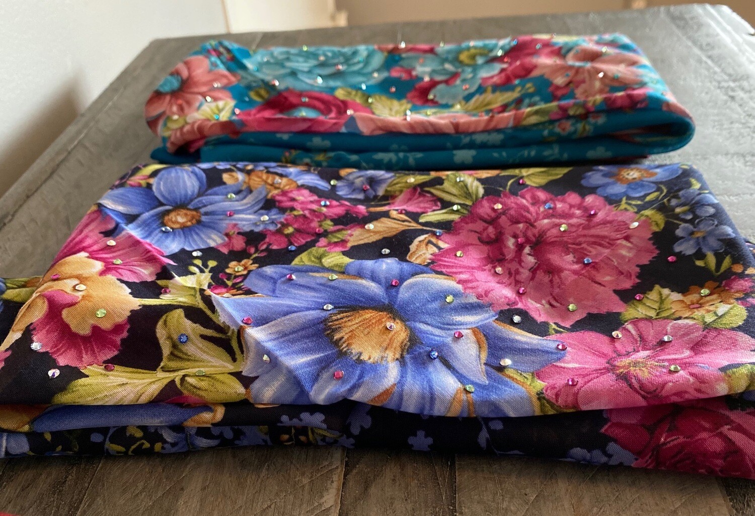 Navy/bright flowers hand decorated tichel