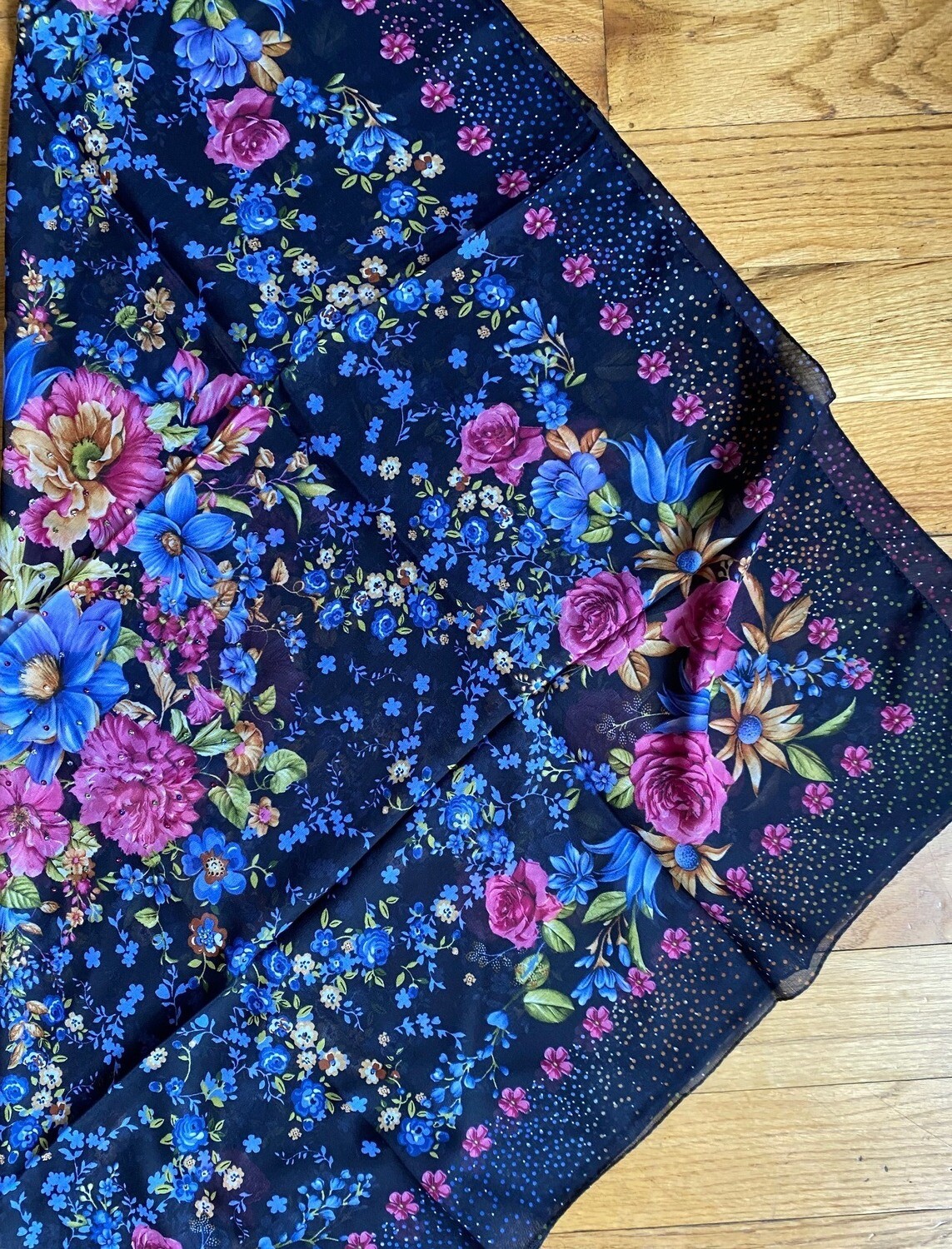 Navy/bright flowers hand decorated tichel