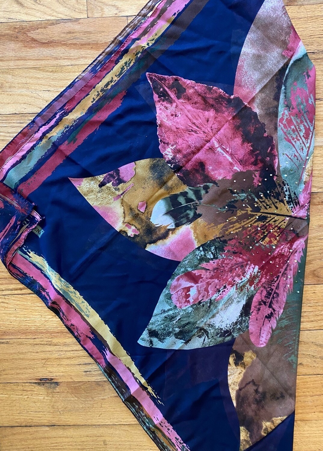 Navy hand decorated tichel