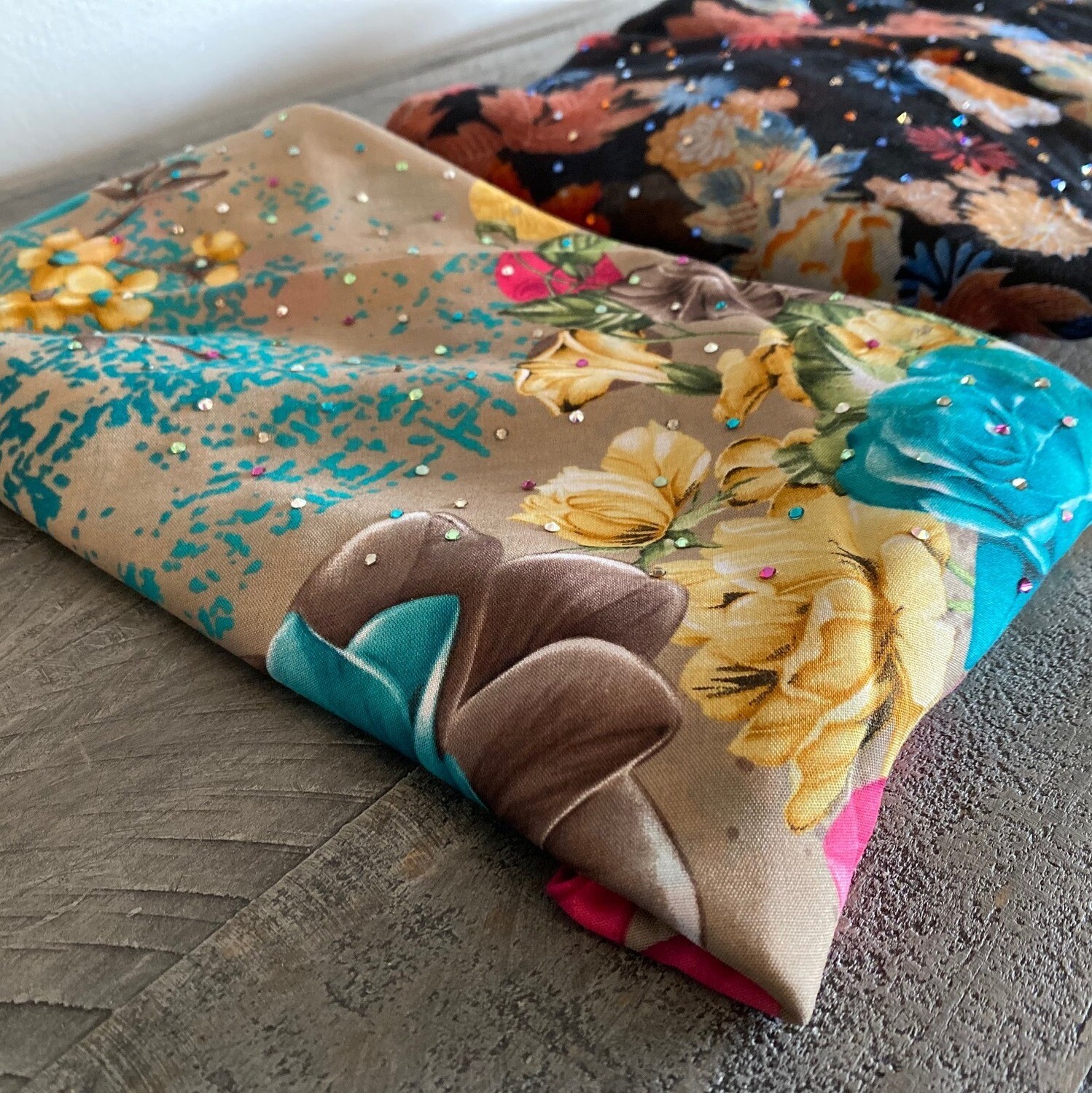 Taupe hand decorated tichel