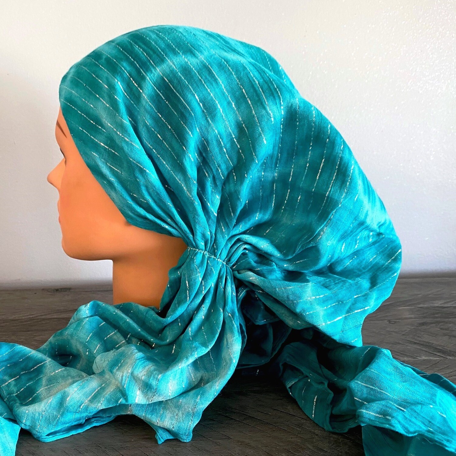 Pre tied tichel turquoise  tie dyed