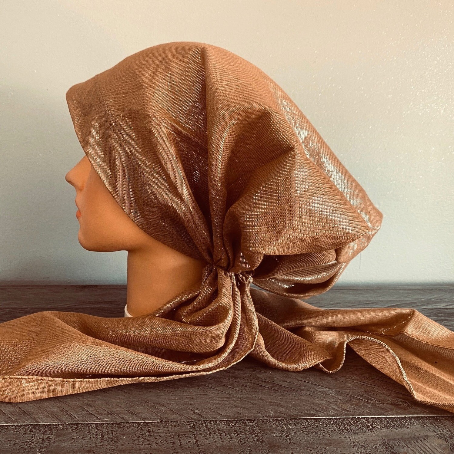 Camel solid shimmer pretied tichel