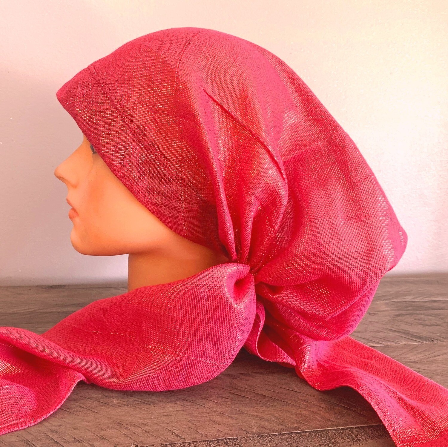 Hot pink w/gold shimmer pretied tichel