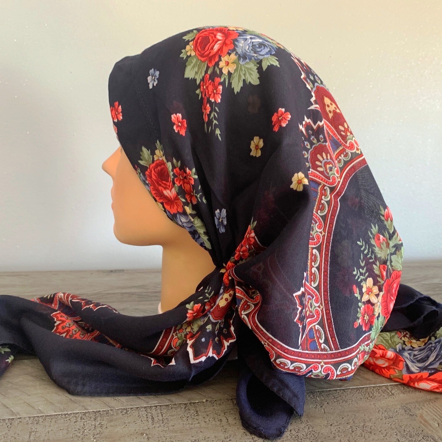 Navy pretied Turkish Tichel w/band sewn in