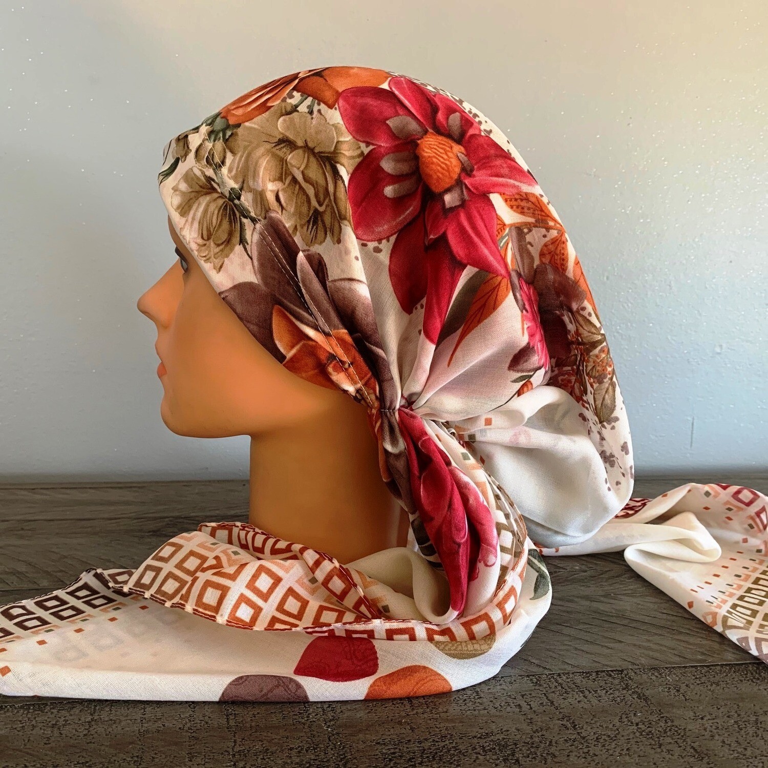 Cream pretied Turkish Tichel w/band sewn in