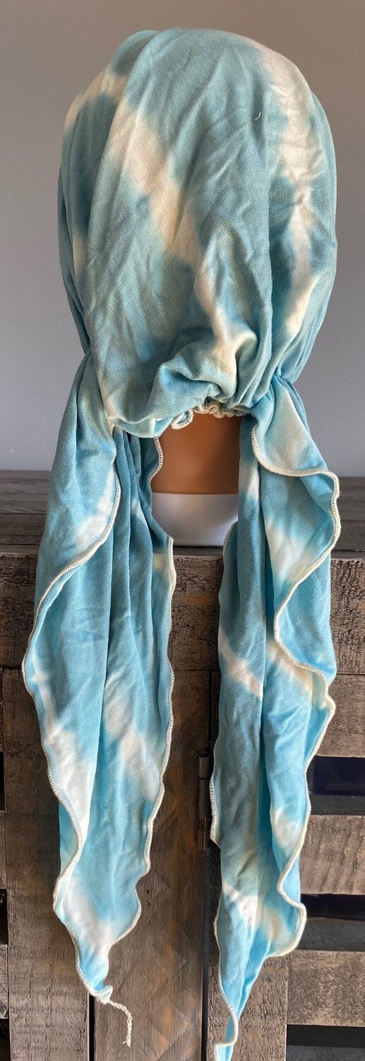 Light blue tie dyed pre-tied tichel