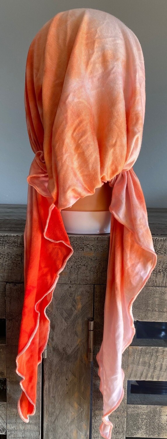 Orange tie dyed pre-tied tichel