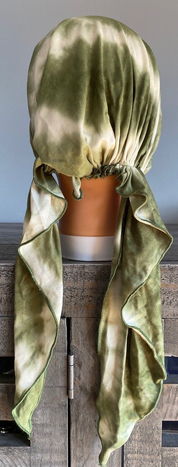 Olive tie dyed pre- tied tichel