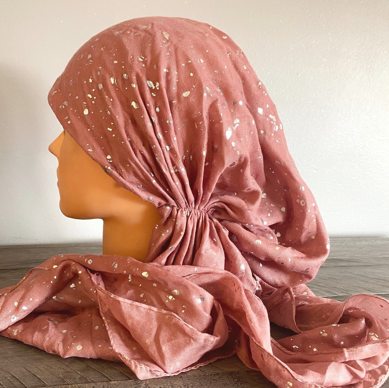 Mauve/silver - paint splatter pre-tied tichel