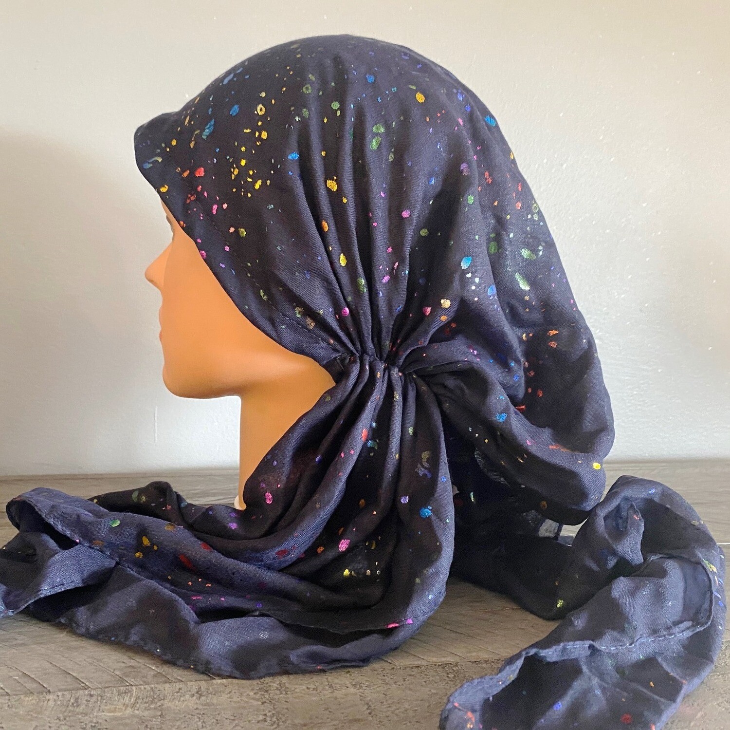 Navy/colorful - paint splatter pre-tied tichel