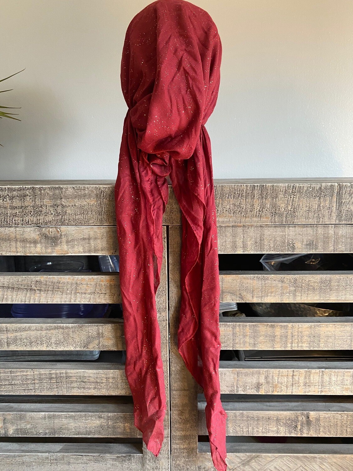 Maroon/gold - metallic dust  pre-tied tichel