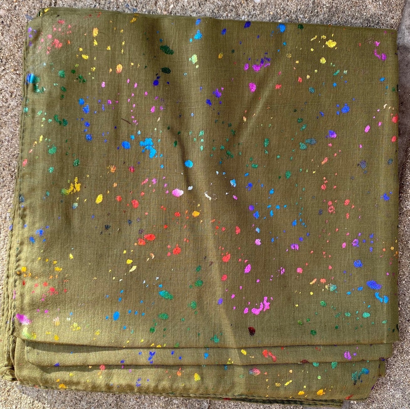Olive- colorful metallic paint splattered tichel